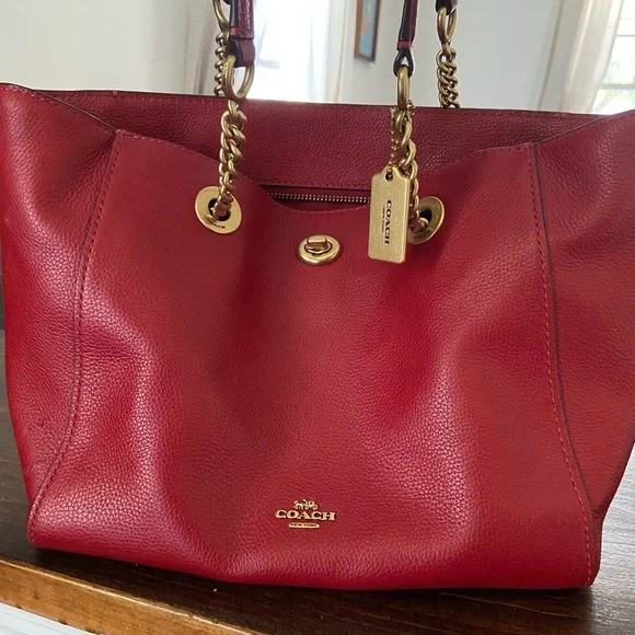 Coach Red Leather Tote Bag - Picture 5 of 9